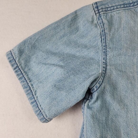 H&M Toddler Boys Denim Short Sleeve Button Down Shirt 2T Band Collar - Picture 3 of 10